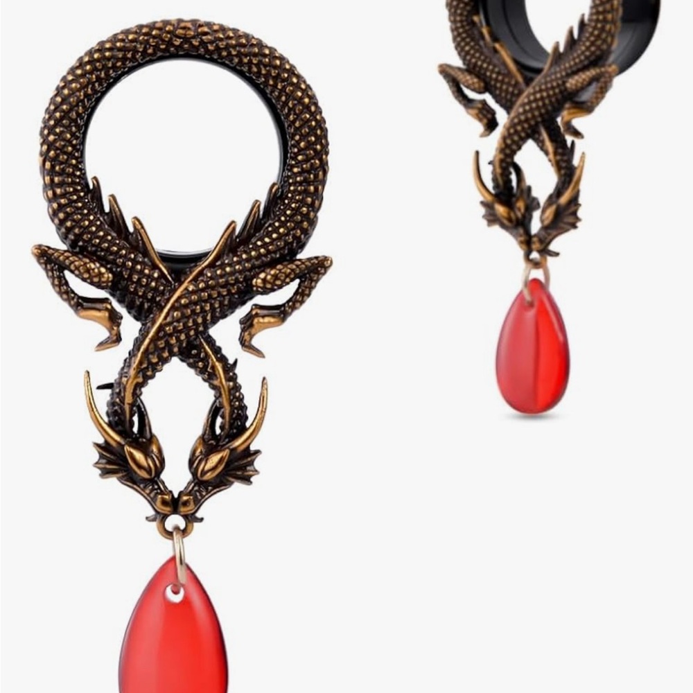 Dragon Design Plugs with Red Crystal